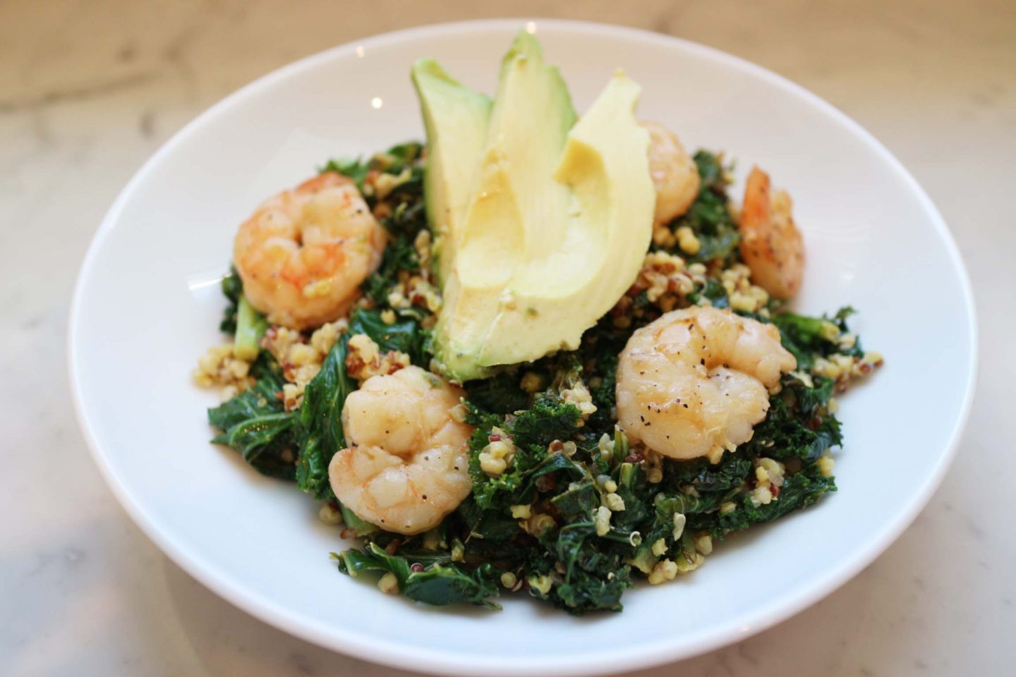 Kale, Quinoa, Shrimp and Avocado Salad