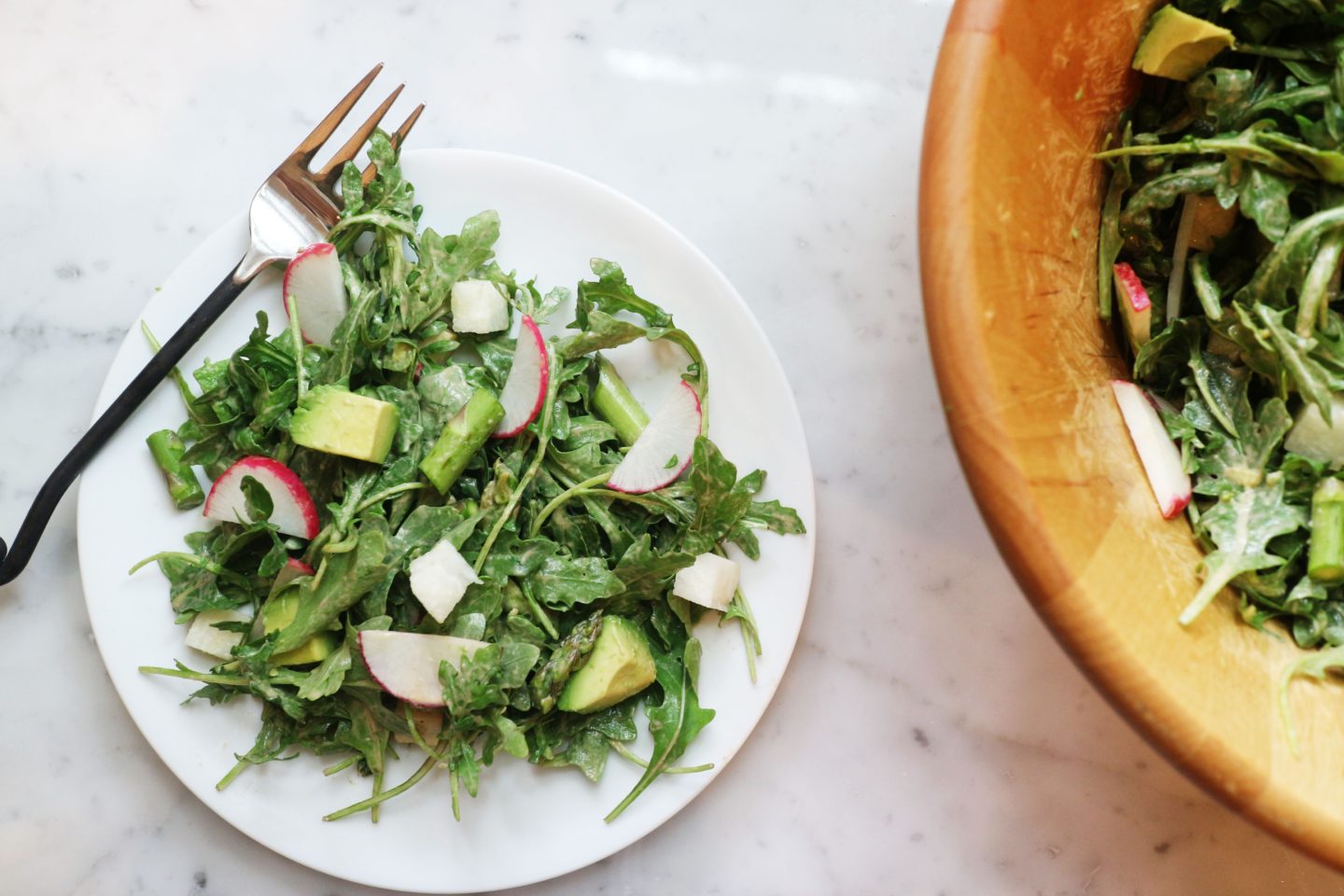 Raw Veggie and Arugula Salad with Strawberry Balsamic Vinaigrette