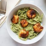 0 Minute Avocado Pesto Zucchini Noodles with Blackened Shrimp