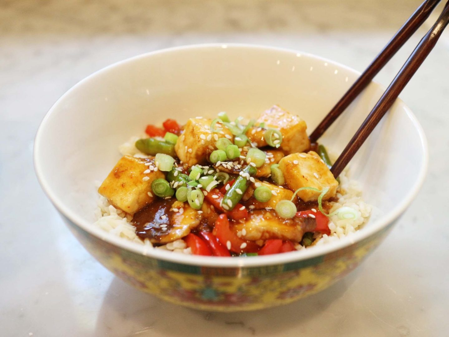 Sweet and Spicy Tofu Veggie Stir-fry Bowl