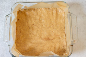 Protein Bar Dough pressed in glass pan