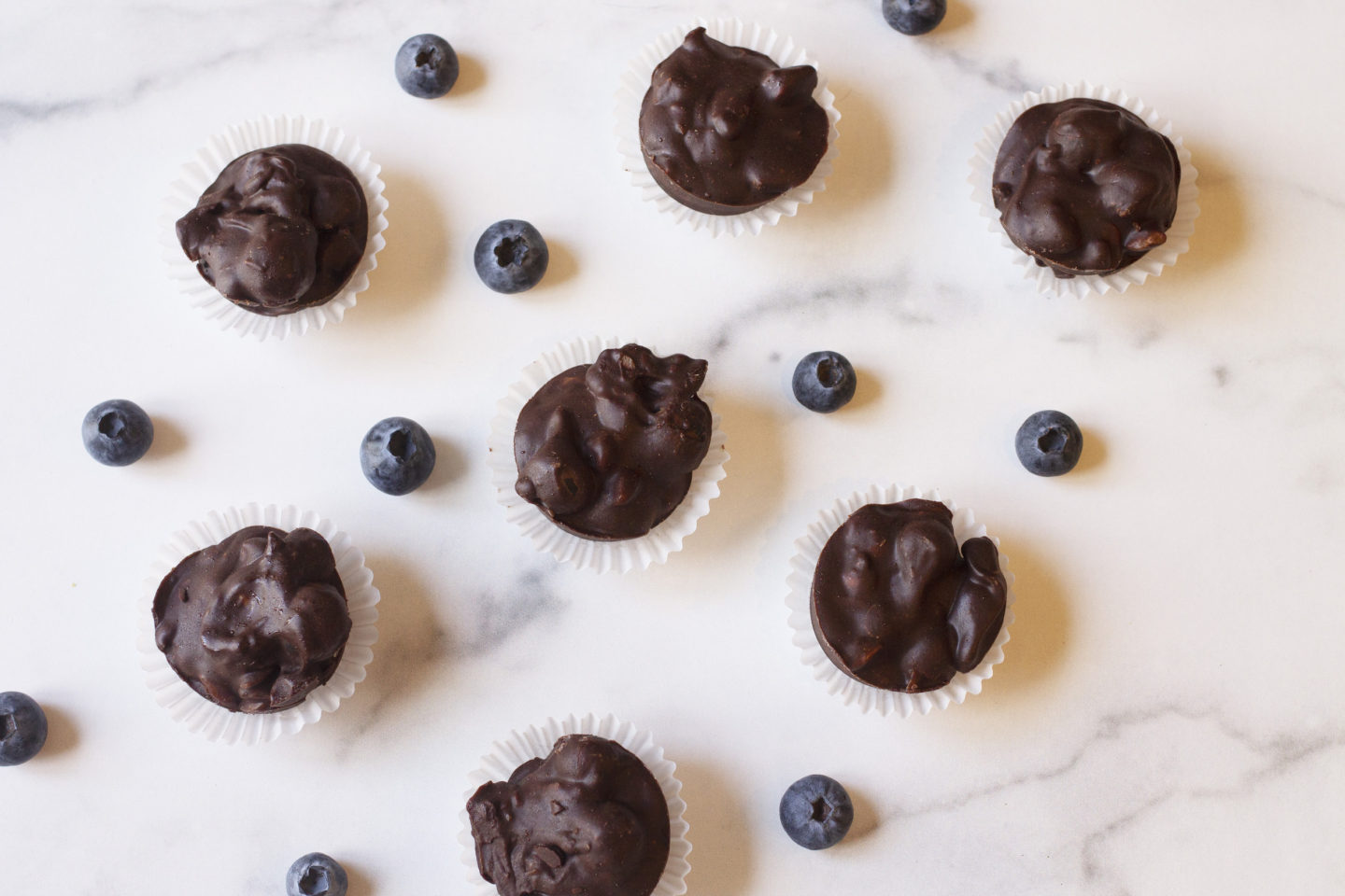 Homemade chocolate with blueberries and macadamia nuts